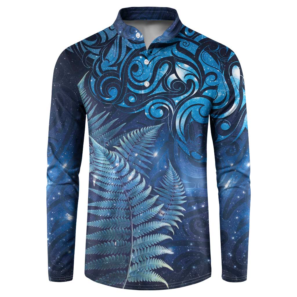Matariki New Zealand Maori Silver Fern Button Sweatshirt Galaxy Blue Sky Style LT03 Blue - Polynesian Pride