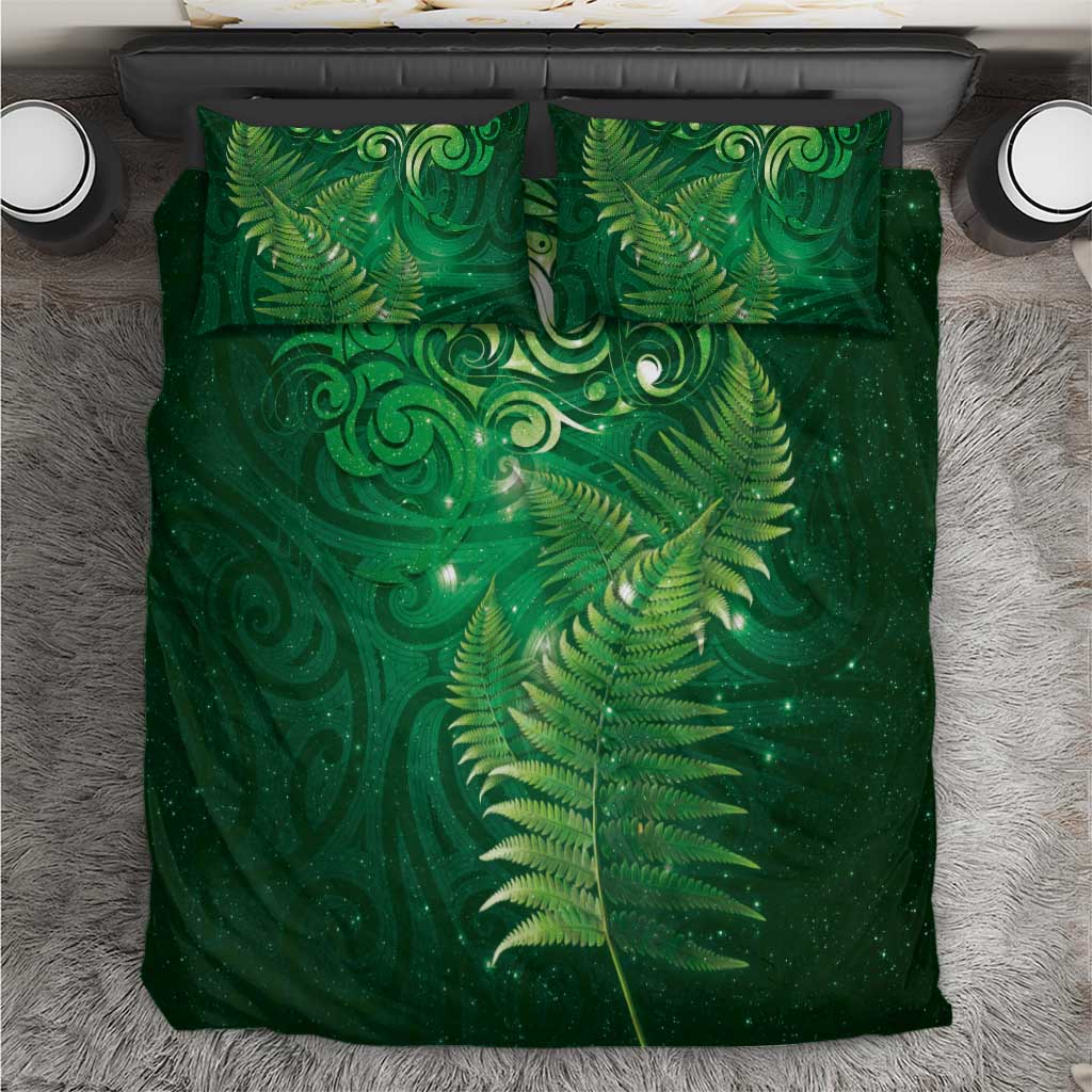 Matariki New Zealand Maori Silver Fern Bedding Set Galaxy Green Sky Style LT03 Green - Polynesian Pride