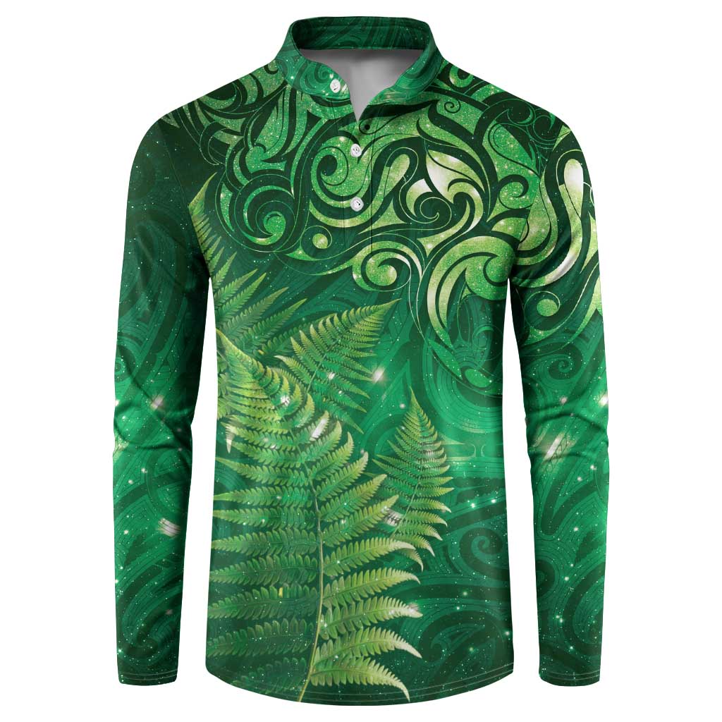 Matariki New Zealand Maori Silver Fern Button Sweatshirt Galaxy Green Sky Style LT03 Green - Polynesian Pride