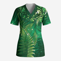 Matariki New Zealand Maori Silver Fern Scrub Top Galaxy Green Sky Style LT03 Adult Green - Polynesian Pride