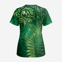 Matariki New Zealand Maori Silver Fern Scrub Top Galaxy Green Sky Style LT03 - Polynesian Pride