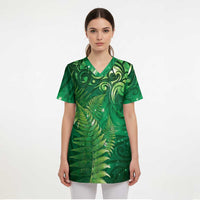 Matariki New Zealand Maori Silver Fern Scrub Top Galaxy Green Sky Style LT03 - Polynesian Pride