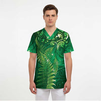 Matariki New Zealand Maori Silver Fern Scrub Top Galaxy Green Sky Style LT03 - Polynesian Pride