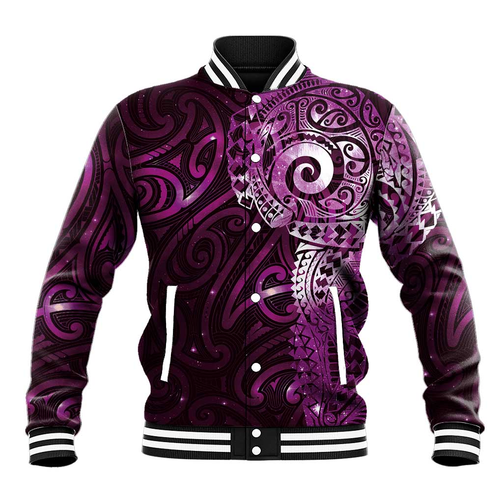 Matariki New Zealand Maori Koru Art Tattoo Baseball Jacket New Year Galaxy Pink Sky Style LT03 Unisex Pink - Polynesian Pride
