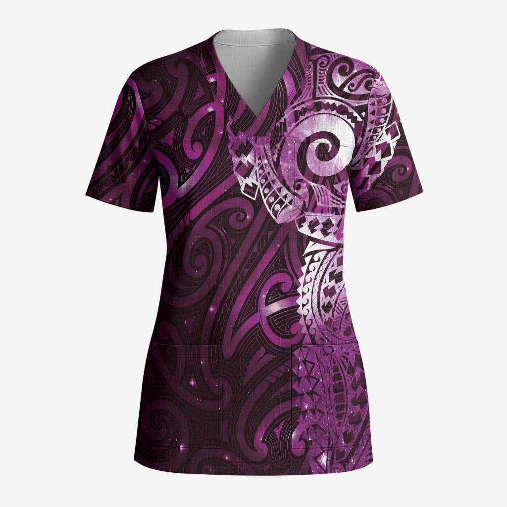 Matariki New Zealand Maori Koru Art Tattoo Scrub Top New Year Galaxy Pink Sky Style LT03 Adult Pink - Polynesian Pride