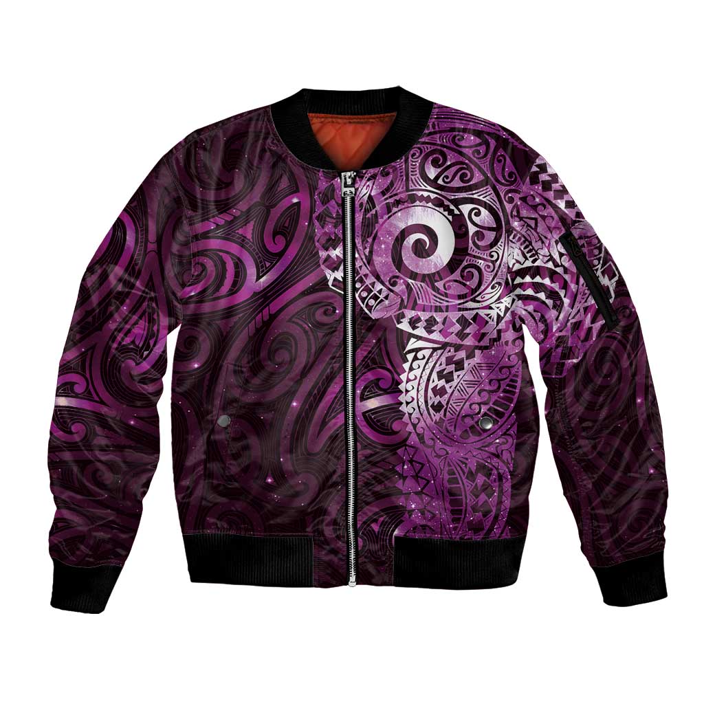 Matariki New Zealand Maori Koru Art Tattoo Sleeve Zip Bomber Jacket New Year Galaxy Pink Sky Style LT03 Unisex Pink - Polynesian Pride