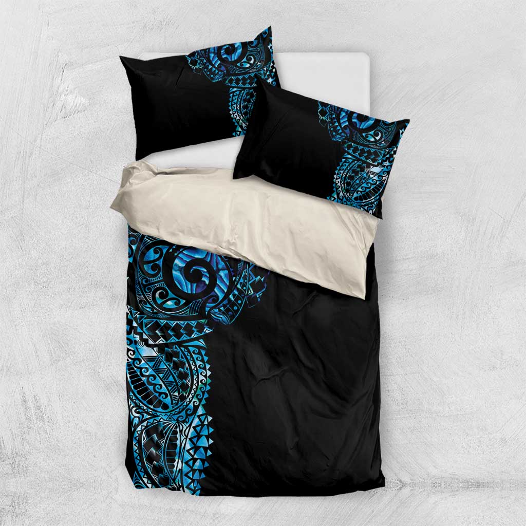 New Zealand Maori Koru Art Traditional Tattoo Bedding Set Paua Shell LT03 US Twin 172cm x 218cm Black - Polynesian Pride