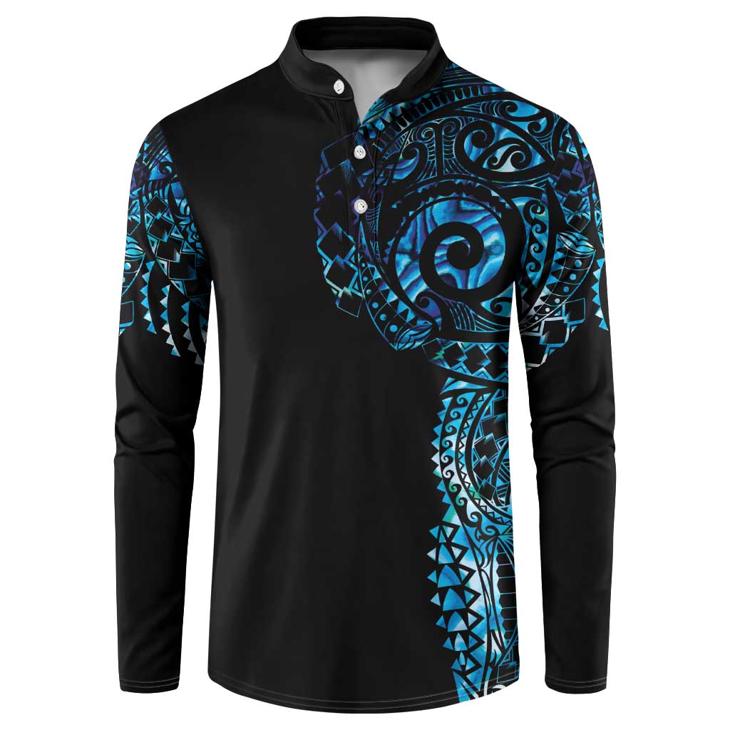 New Zealand Maori Koru Art Traditional Tattoo Button Sweatshirt Paua Shell LT03 Black - Polynesian Pride