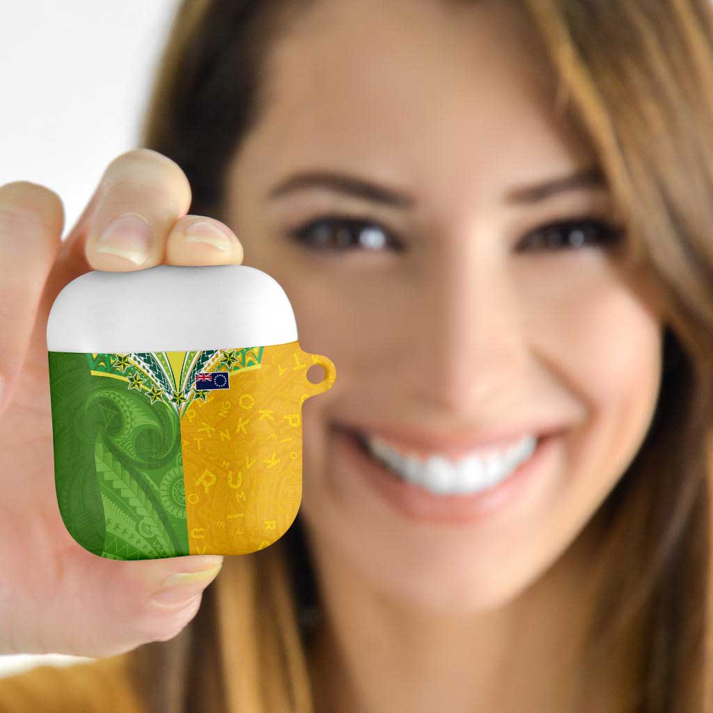 Cook Islands Language Week AirPods Case Tatau Pattern and Rarotongan Alphabet LT03 Green - Polynesian Pride