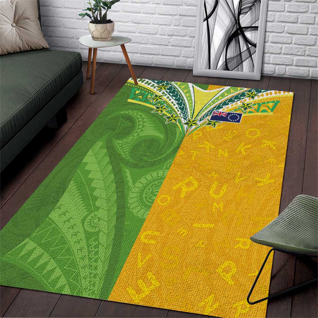 Cook Islands Language Week Area Rug Tatau Pattern and Rarotongan Alphabet LT03 Green - Polynesian Pride