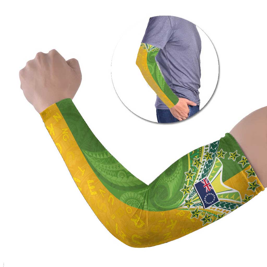 Cook Islands Language Week Arm Sleeves Tatau Pattern and Rarotongan Alphabet LT03 Set of 2 Green - Polynesian Pride