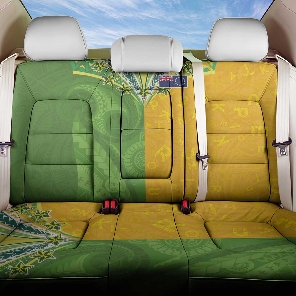 Cook Islands Language Week Back Car Seat Cover Tatau Pattern and Rarotongan Alphabet LT03 One Size Green - Polynesian Pride