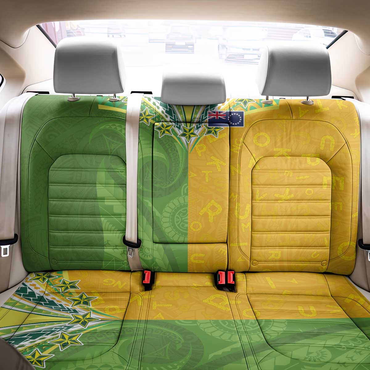 Cook Islands Language Week Back Car Seat Cover Tatau Pattern and Rarotongan Alphabet LT03 - Polynesian Pride