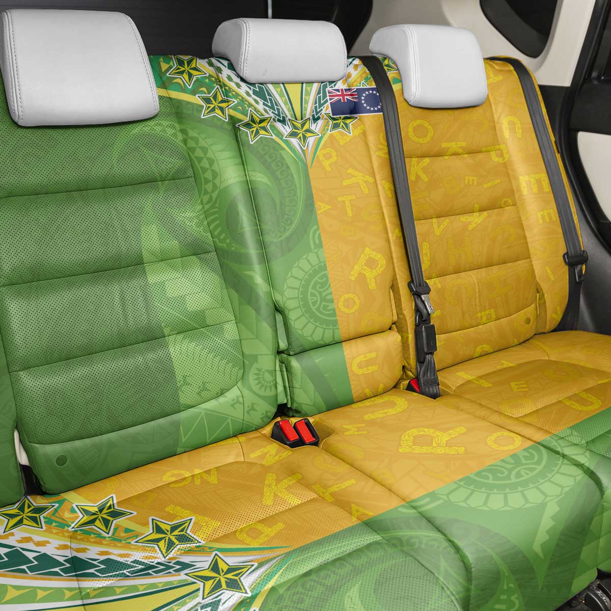 Cook Islands Language Week Back Car Seat Cover Tatau Pattern and Rarotongan Alphabet LT03 - Polynesian Pride