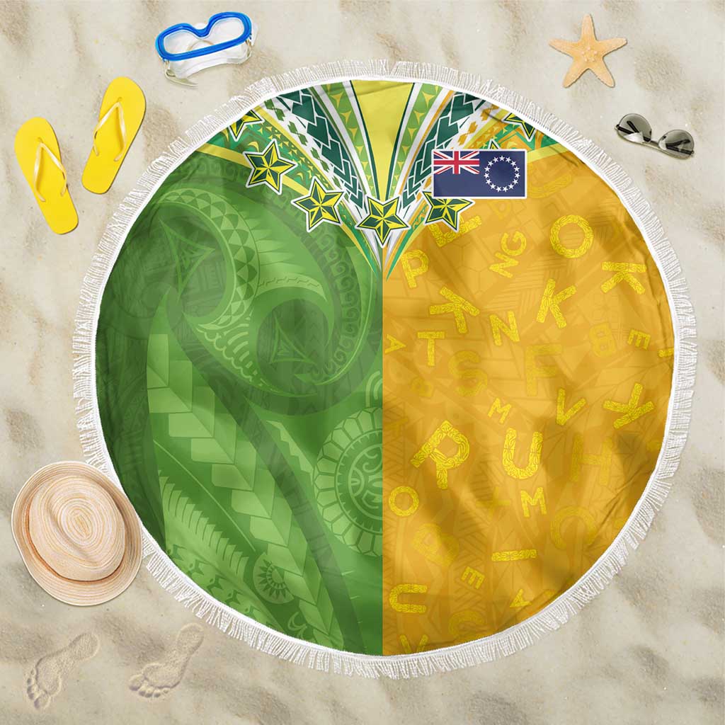 Cook Islands Language Week Beach Blanket Tatau Pattern and Rarotongan Alphabet LT03 One Size 150cm Green - Polynesian Pride