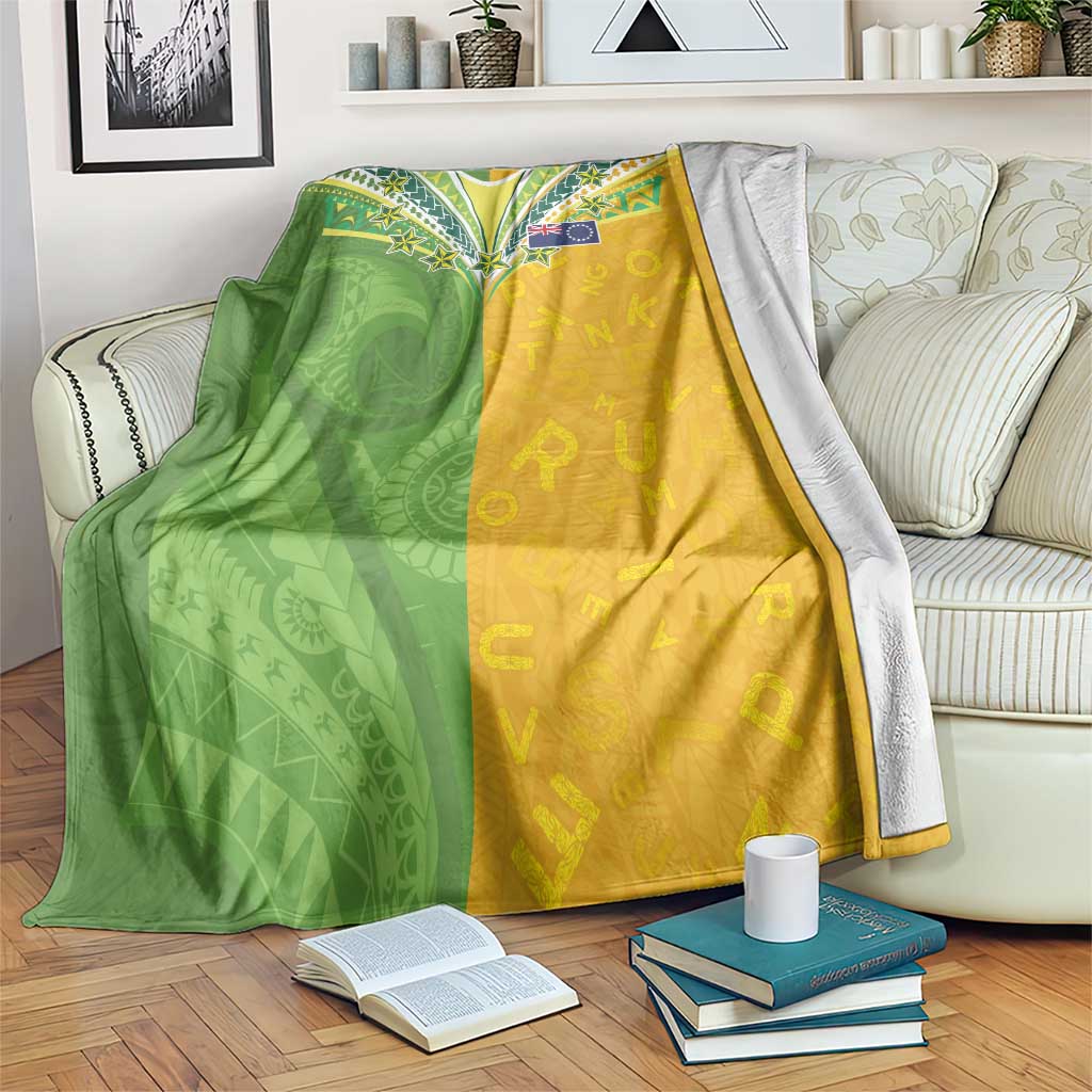 Cook Islands Language Week Blanket Tatau Pattern and Rarotongan Alphabet LT03 Green - Polynesian Pride