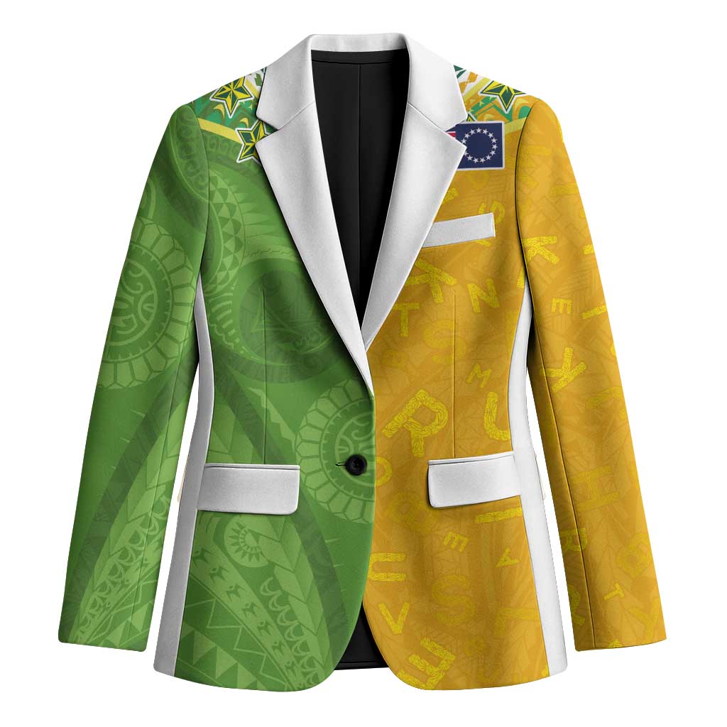 Cook Islands Language Week Blazer Tatau Pattern and Rarotongan Alphabet LT03 Unisex Green - Polynesian Pride