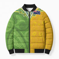 Cook Islands Language Week Bomber Puffer Jacket Tatau Pattern and Rarotongan Alphabet LT03 Unisex Green - Polynesian Pride