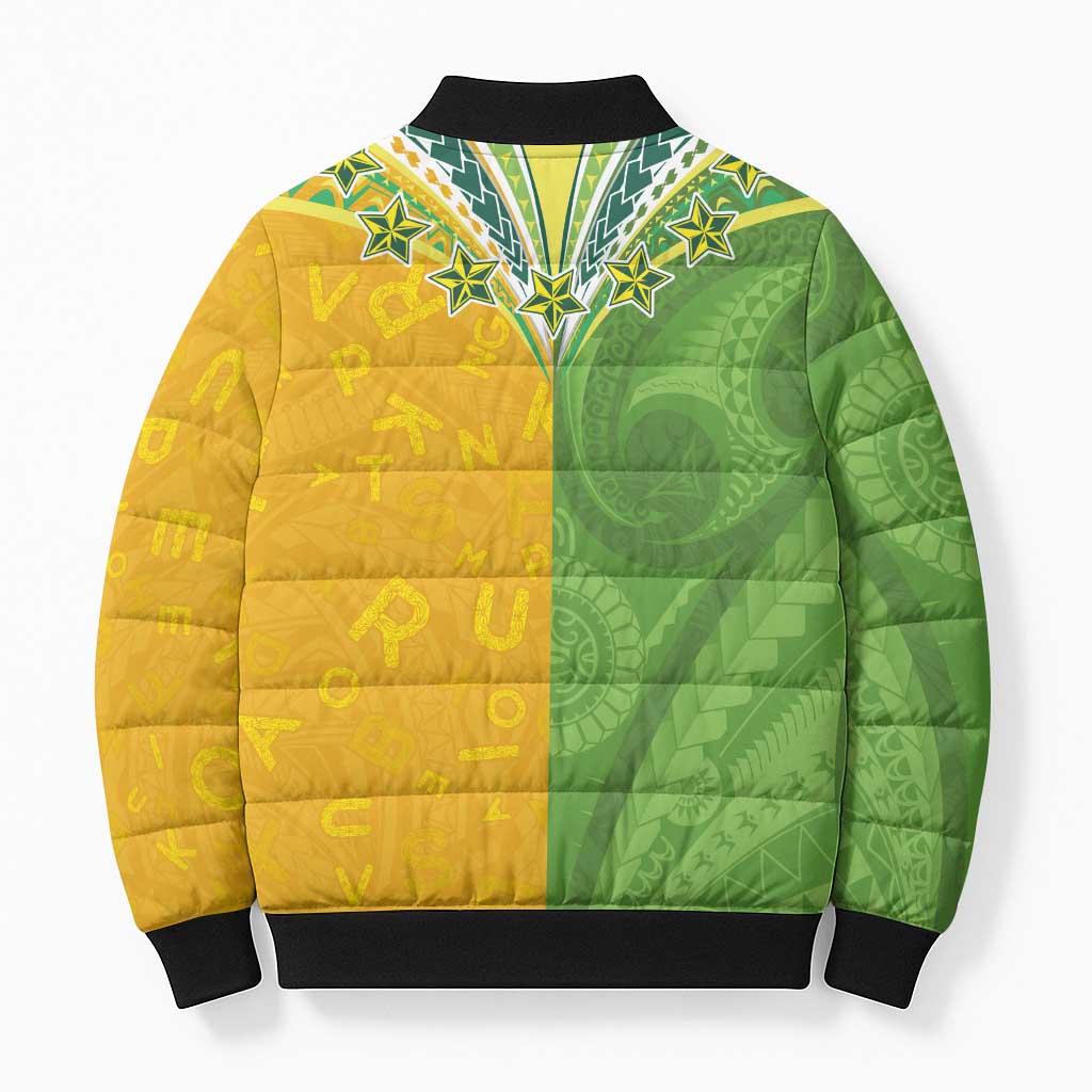 Cook Islands Language Week Bomber Puffer Jacket Tatau Pattern and Rarotongan Alphabet LT03 - Polynesian Pride