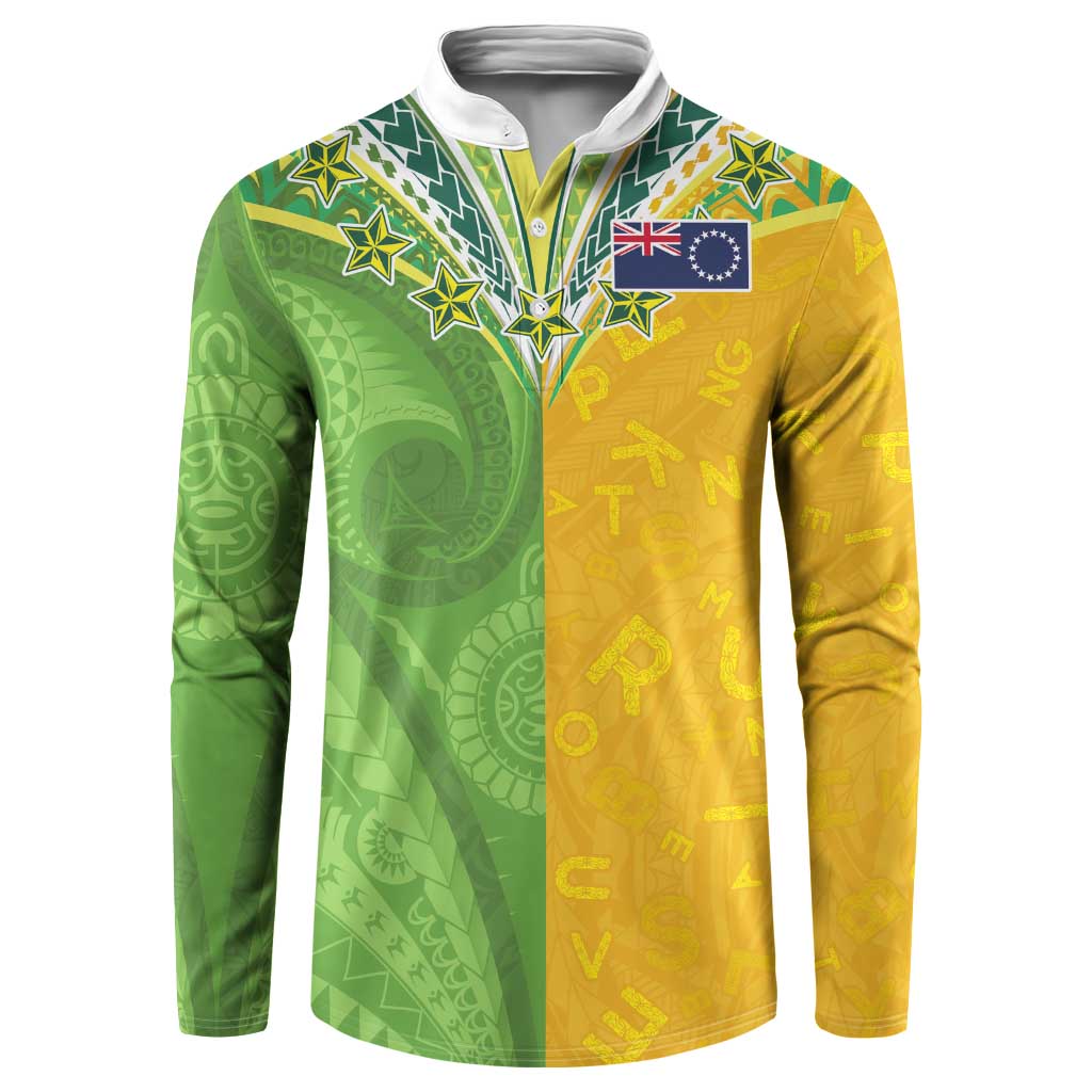 Cook Islands Language Week Button Sweatshirt Tatau Pattern and Rarotongan Alphabet LT03 Green - Polynesian Pride