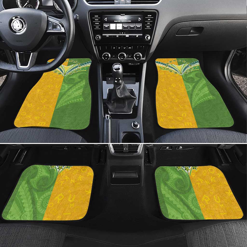 Cook Islands Language Week Car Mats Tatau Pattern and Rarotongan Alphabet LT03 Set 4pcs Green - Polynesian Pride
