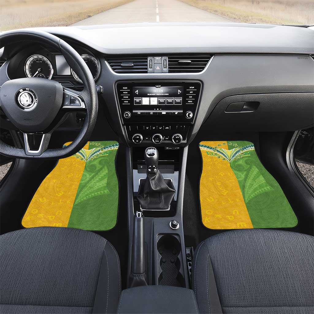 Cook Islands Language Week Car Mats Tatau Pattern and Rarotongan Alphabet LT03 Set 2pcs - Front Green - Polynesian Pride