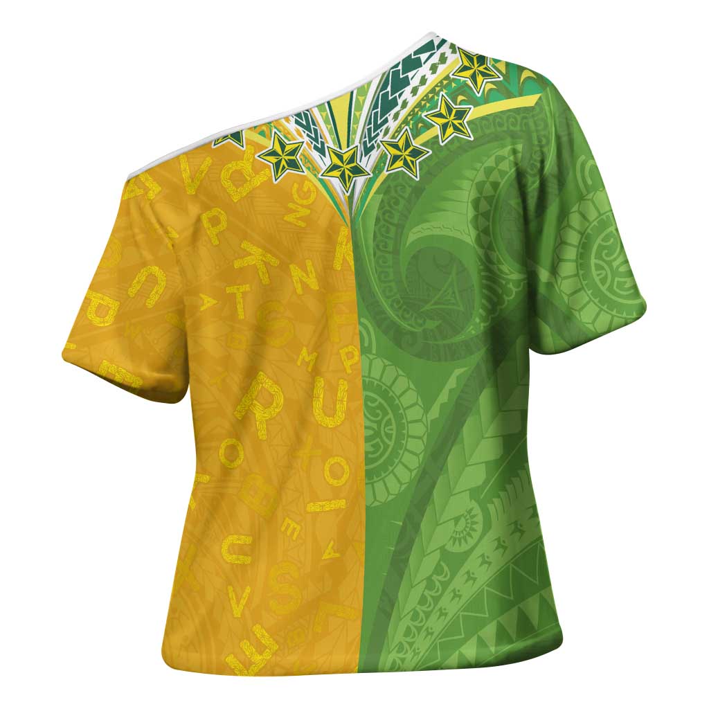 Cook Islands Language Week Cross Shoulder Shirt Tatau Pattern and Rarotongan Alphabet LT03 - Polynesian Pride