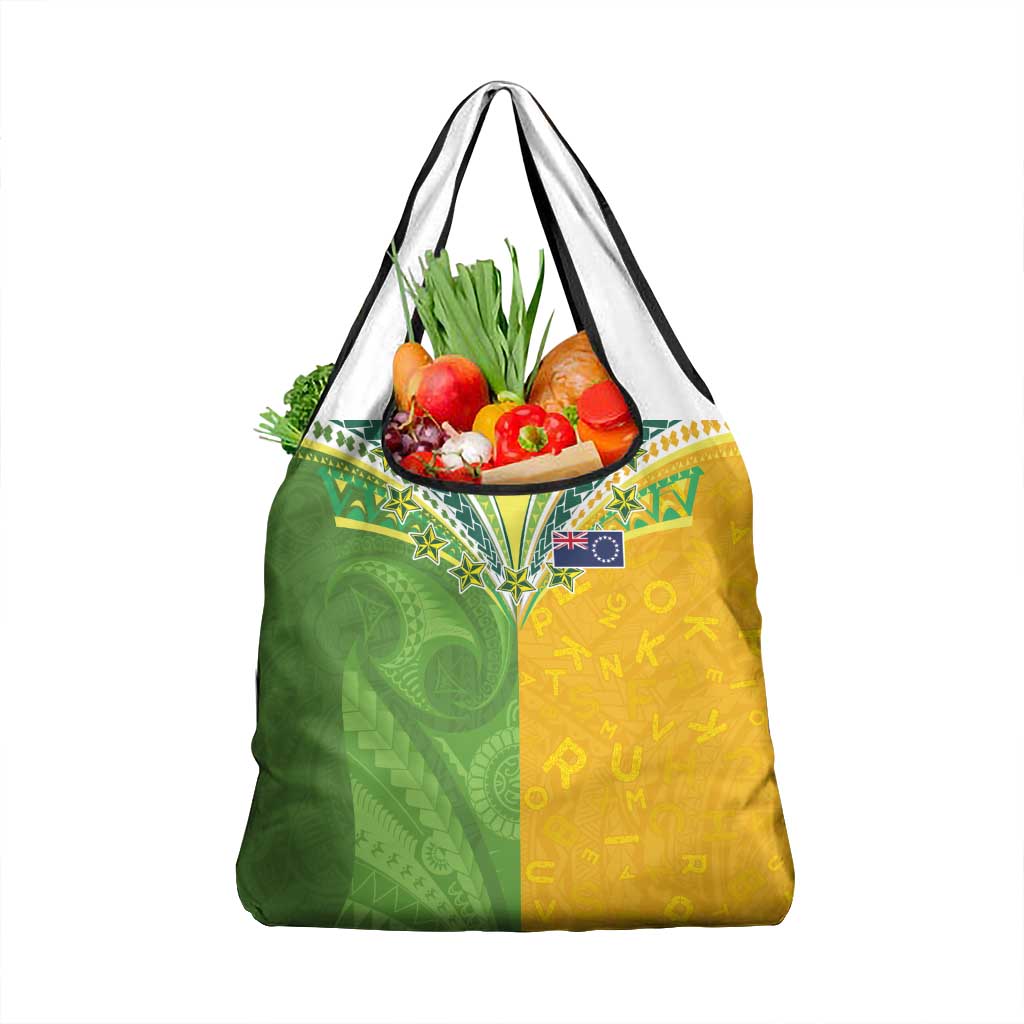 Cook Islands Language Week Grocery Bag Tatau Pattern and Rarotongan Alphabet LT03 1-pack One Size Green - Polynesian Pride