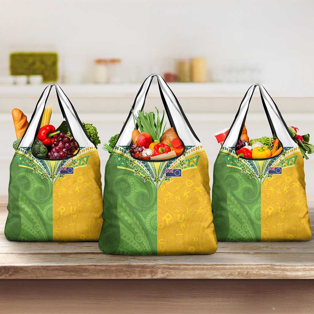 Cook Islands Language Week Grocery Bag Tatau Pattern and Rarotongan Alphabet LT03 3-pack One Size Green - Polynesian Pride
