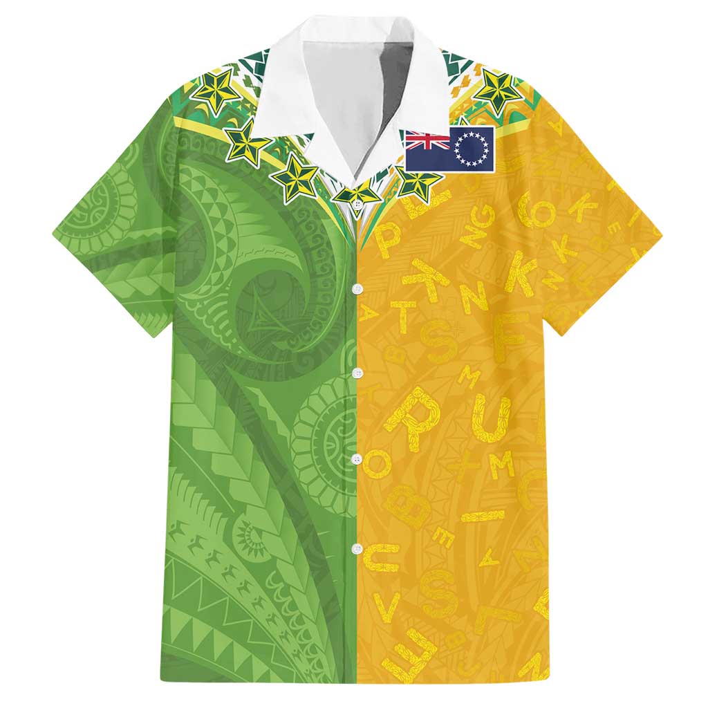 Cook Islands Language Week Hawaiian Shirt Tatau Pattern and Rarotongan Alphabet LT03 Green - Polynesian Pride