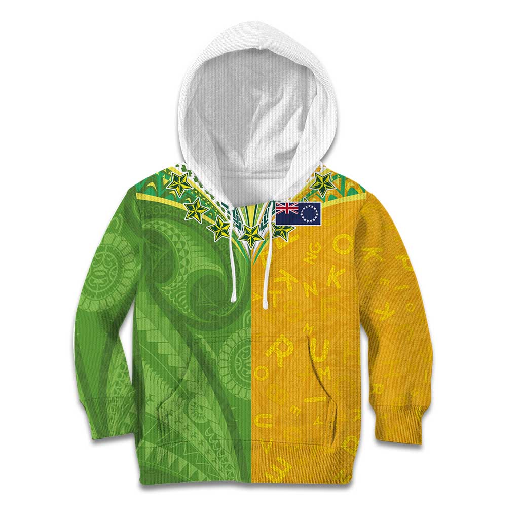 Cook Islands Language Week Kid Hoodie Tatau Pattern and Rarotongan Alphabet LT03 Hoodie Green - Polynesian Pride