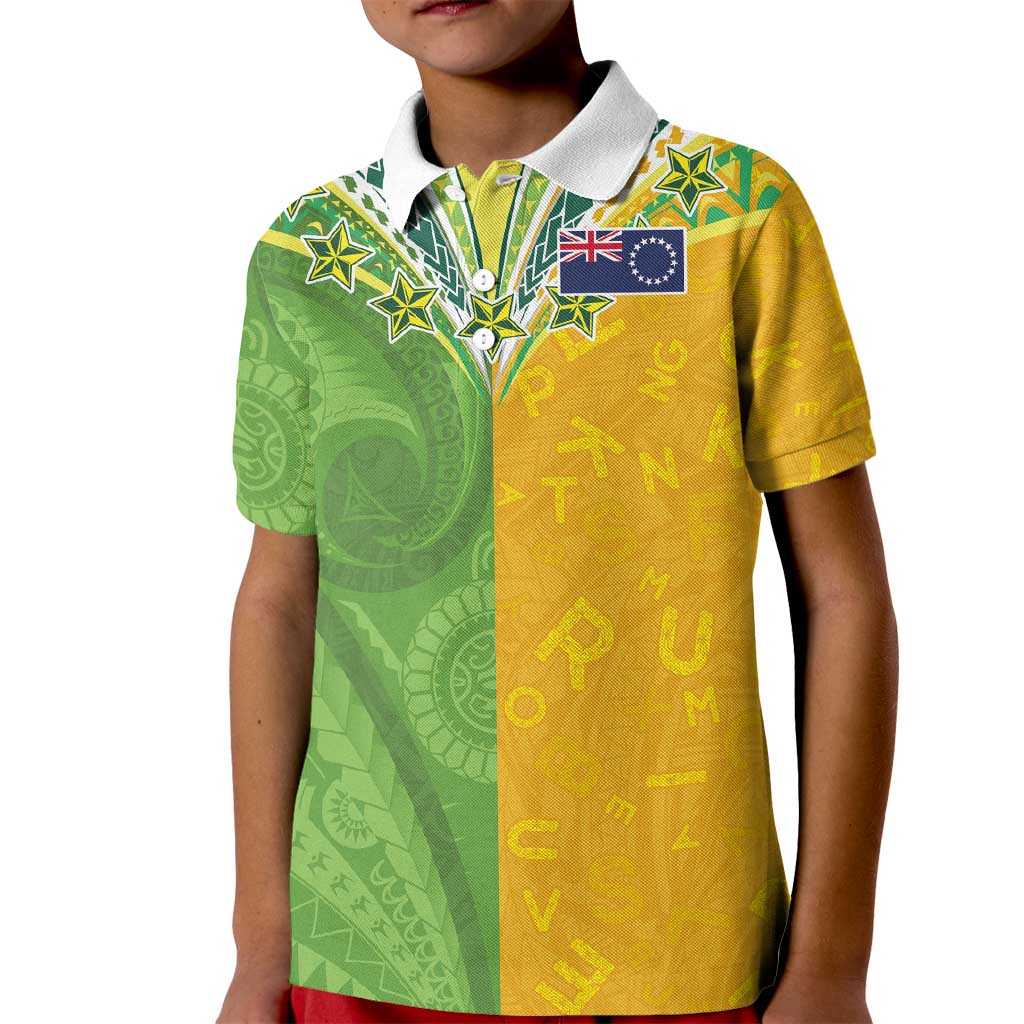 Cook Islands Language Week Kid Polo Shirt Tatau Pattern and Rarotongan Alphabet LT03 Kid Green - Polynesian Pride