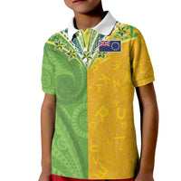 Cook Islands Language Week Kid Polo Shirt Tatau Pattern and Rarotongan Alphabet LT03 Kid Green - Polynesian Pride