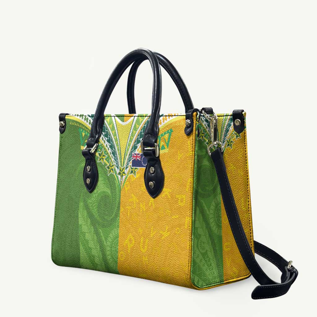 Cook Islands Language Week Leather Bag Tatau Pattern and Rarotongan Alphabet LT03 Green - Polynesian Pride