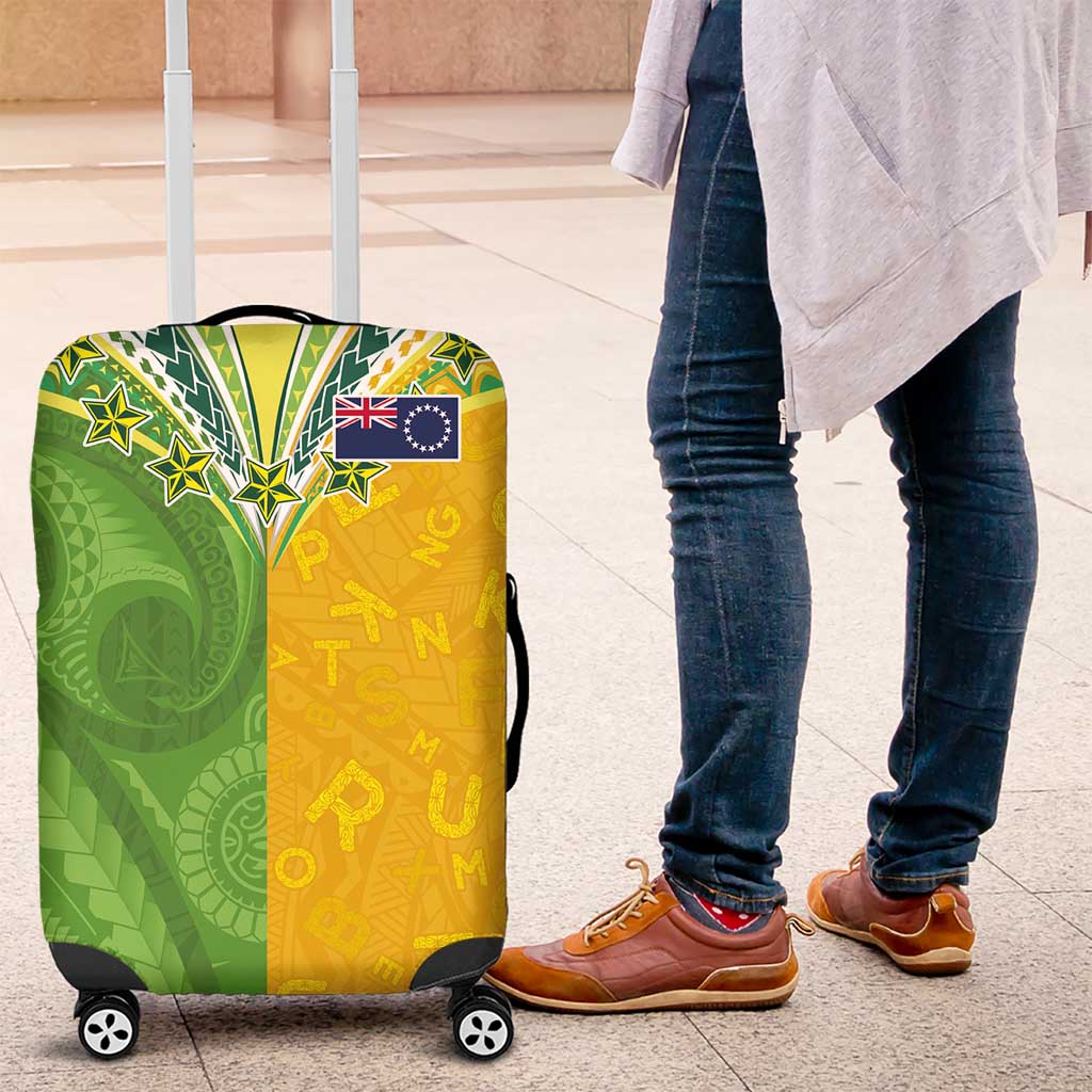 Cook Islands Language Week Luggage Cover Tatau Pattern and Rarotongan Alphabet LT03 Green - Polynesian Pride