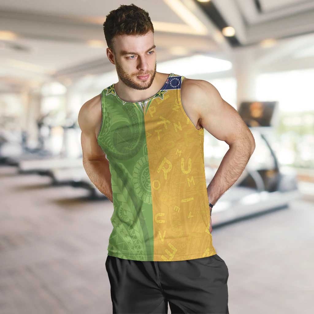 Cook Islands Language Week Men Tank Top Tatau Pattern and Rarotongan Alphabet LT03 Green - Polynesian Pride