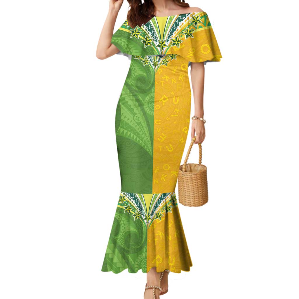Cook Islands Language Week Mermaid Dress Tatau Pattern and Rarotongan Alphabet LT03 Women Green - Polynesian Pride