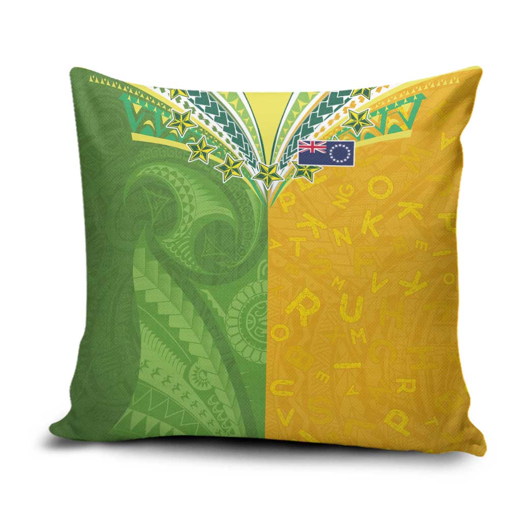 Cook Islands Language Week Pillow Cover Tatau Pattern and Rarotongan Alphabet LT03 Green - Polynesian Pride
