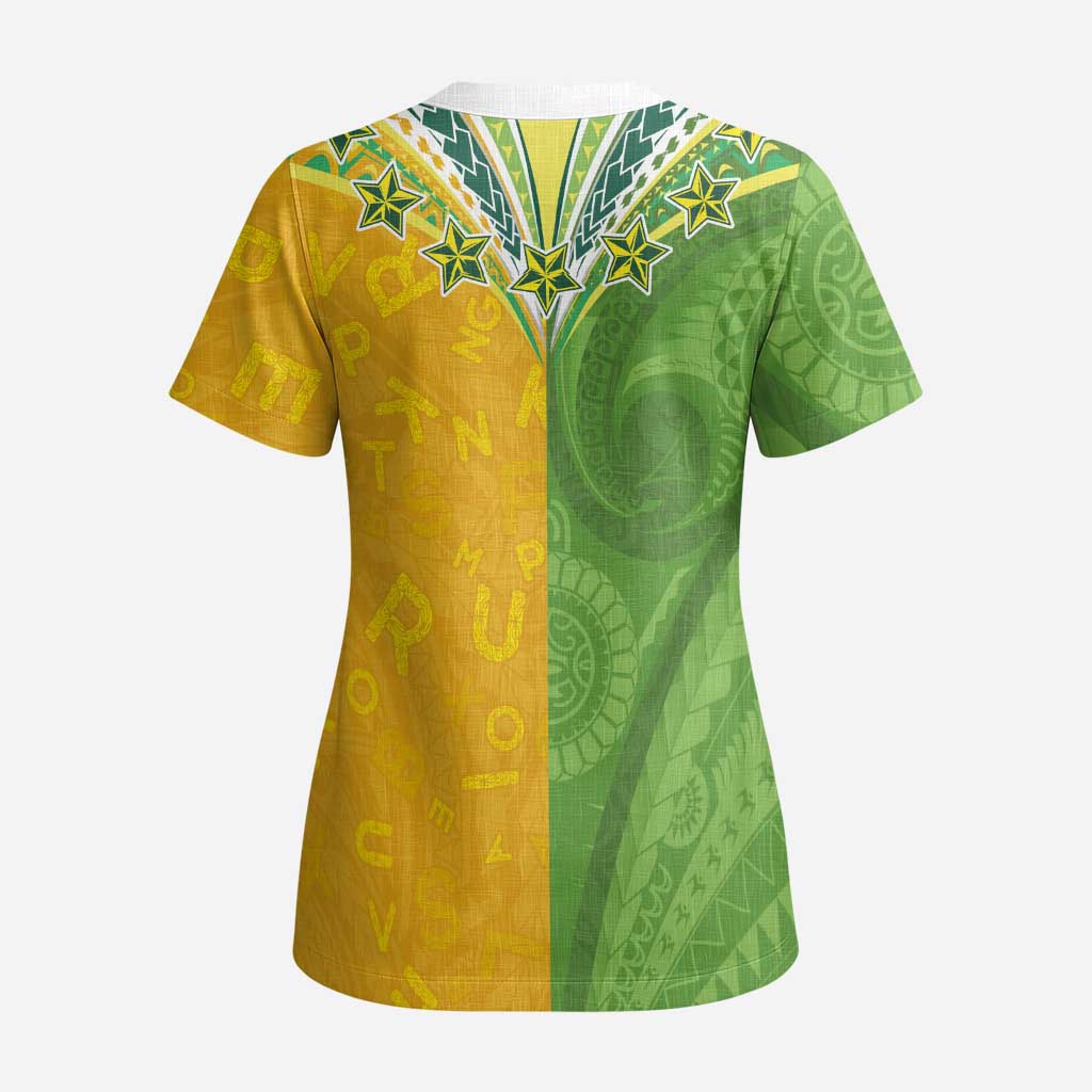 Cook Islands Language Week Scrub Top Tatau Pattern and Rarotongan Alphabet LT03 - Polynesian Pride
