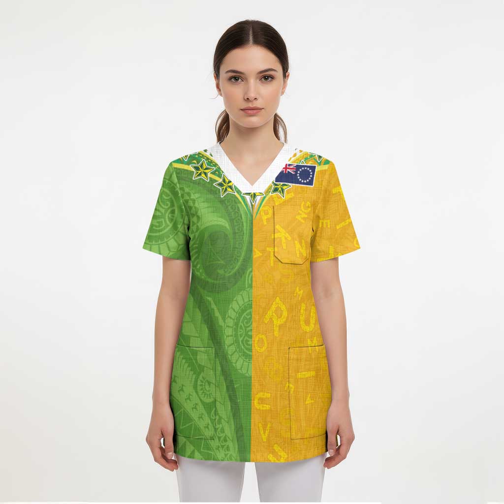 Cook Islands Language Week Scrub Top Tatau Pattern and Rarotongan Alphabet LT03 - Polynesian Pride
