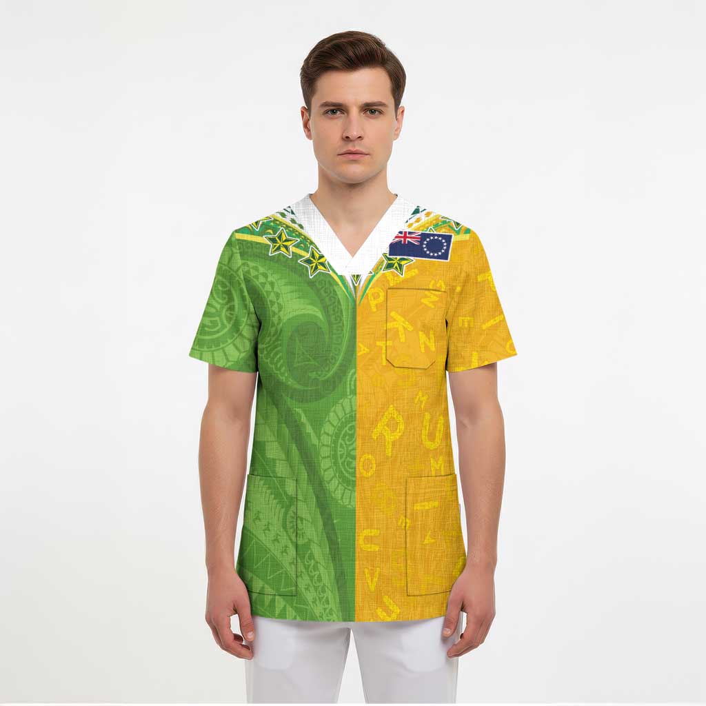 Cook Islands Language Week Scrub Top Tatau Pattern and Rarotongan Alphabet LT03 - Polynesian Pride