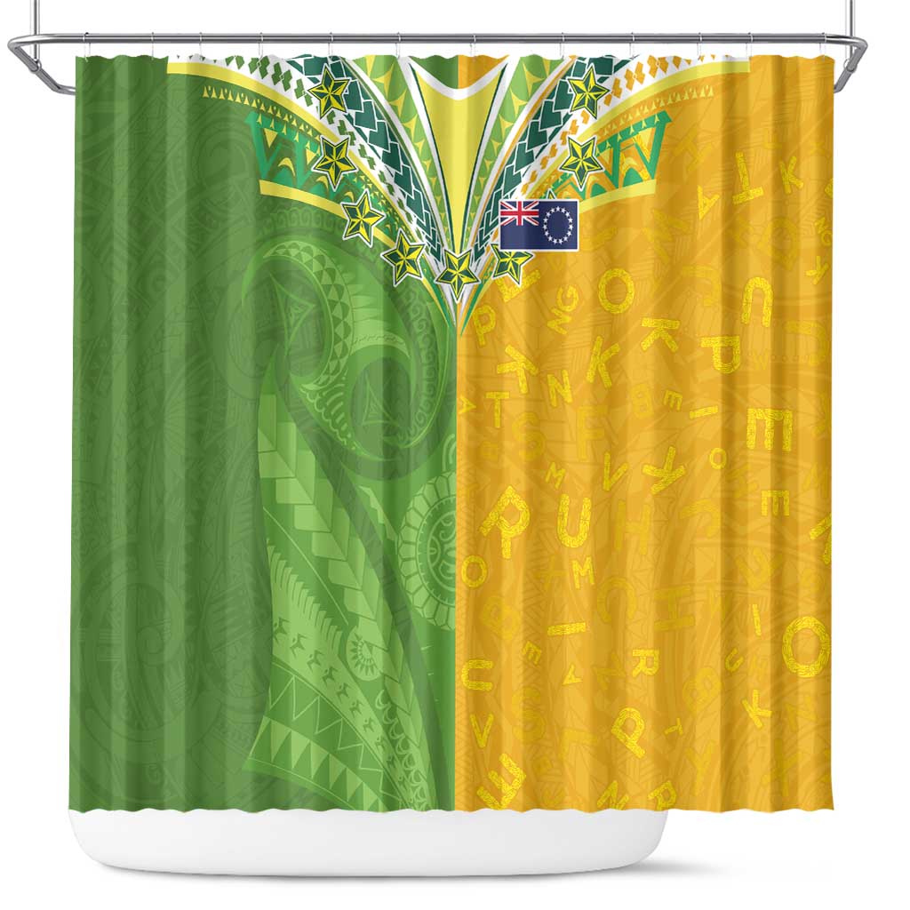 Cook Islands Language Week Shower Curtain Tatau Pattern and Rarotongan Alphabet LT03 Green - Polynesian Pride