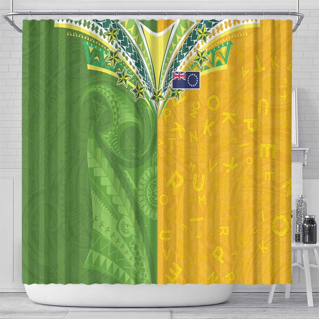 Cook Islands Language Week Shower Curtain Tatau Pattern and Rarotongan Alphabet LT03 - Polynesian Pride