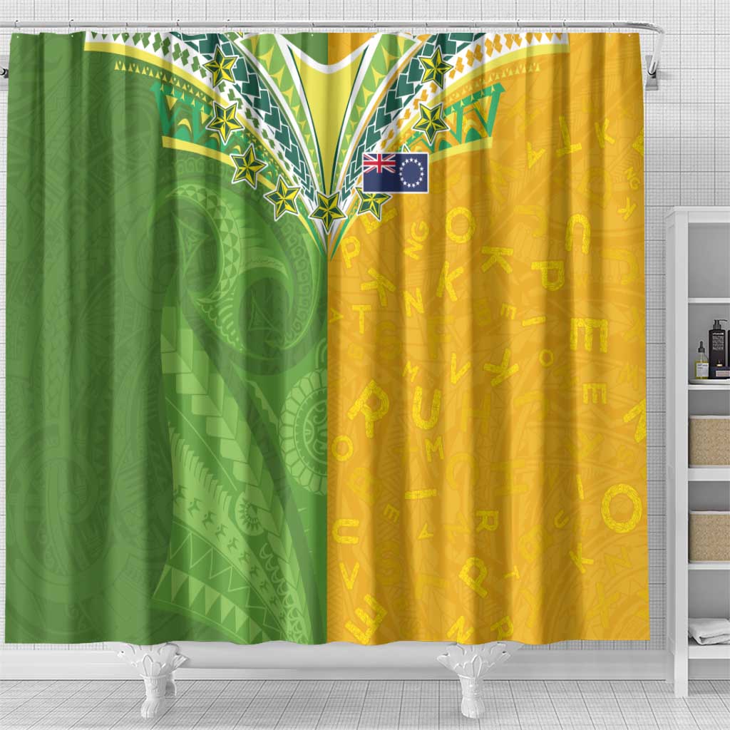 Cook Islands Language Week Shower Curtain Tatau Pattern and Rarotongan Alphabet LT03 - Polynesian Pride