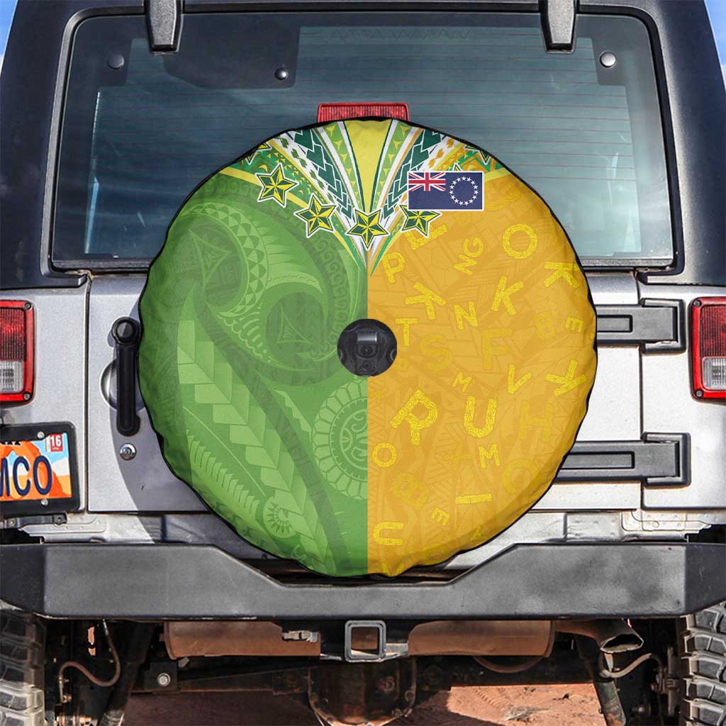 Cook Islands Language Week Spare Tire Cover Tatau Pattern and Rarotongan Alphabet LT03 Green - Polynesian Pride