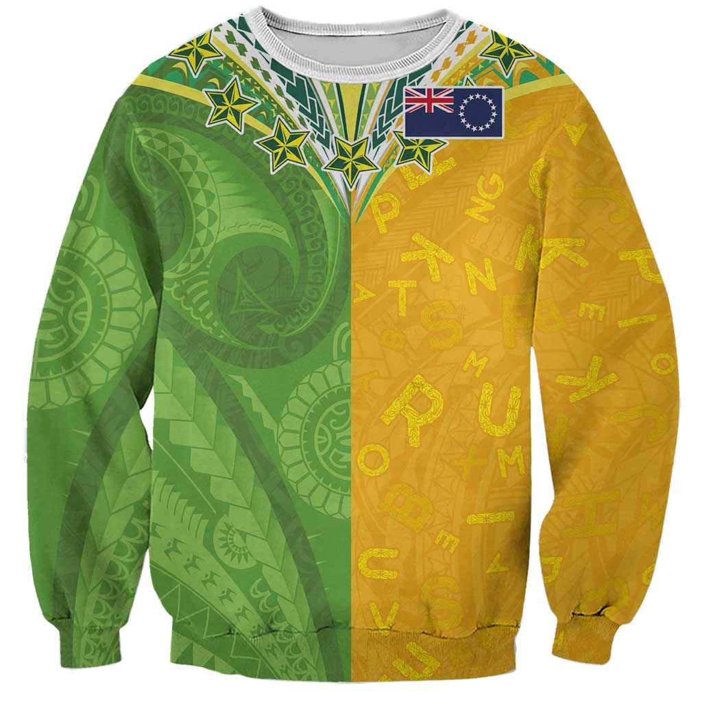 Cook Islands Language Week Sweatshirt Tatau Pattern and Rarotongan Alphabet LT03 Unisex Green - Polynesian Pride
