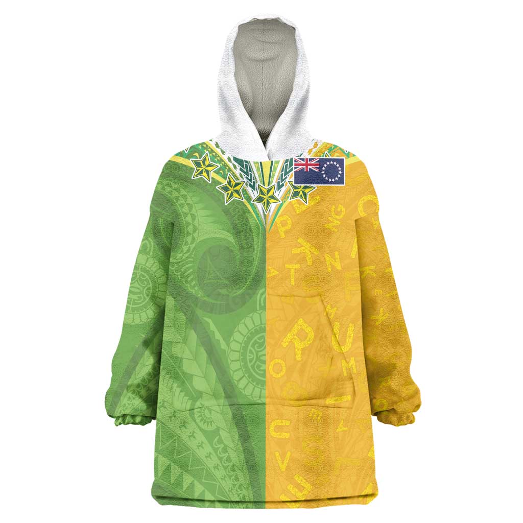 Cook Islands Language Week Wearable Blanket Hoodie Tatau Pattern and Rarotongan Alphabet LT03 One Size Green - Polynesian Pride