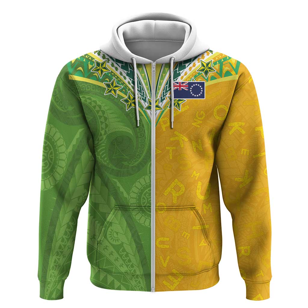 Cook Islands Language Week Zip Hoodie Tatau Pattern and Rarotongan Alphabet LT03 Zip Hoodie Green - Polynesian Pride