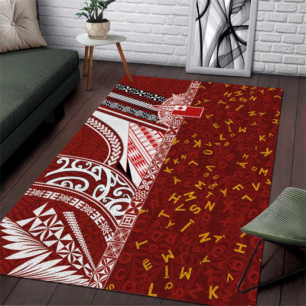 Tonga Language Week Area Rug Ngatu Pattern and Tongan Alphabet LT03 Red - Polynesian Pride
