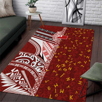 Tonga Language Week Area Rug Ngatu Pattern and Tongan Alphabet LT03 Red - Polynesian Pride